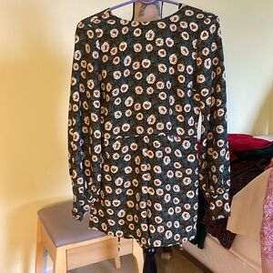 Zara Green Floral Pattern Romper, Size S, with Pockets